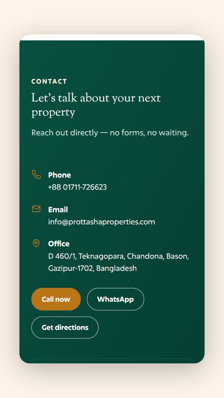 Prottasha Properties mobile interface